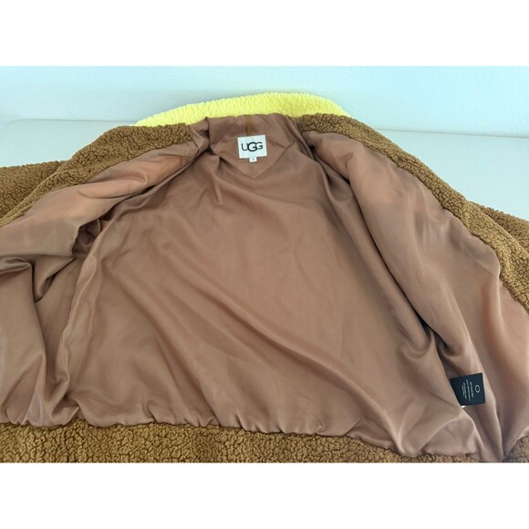 Ugg Annalise Teddy Jacket Women Size M Brown Yellow Full Zip Sweater W/Pockets - Picture 3 of 8